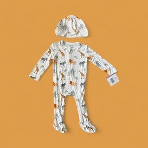 Little Me White and Orange Animal Print Footie with Hat